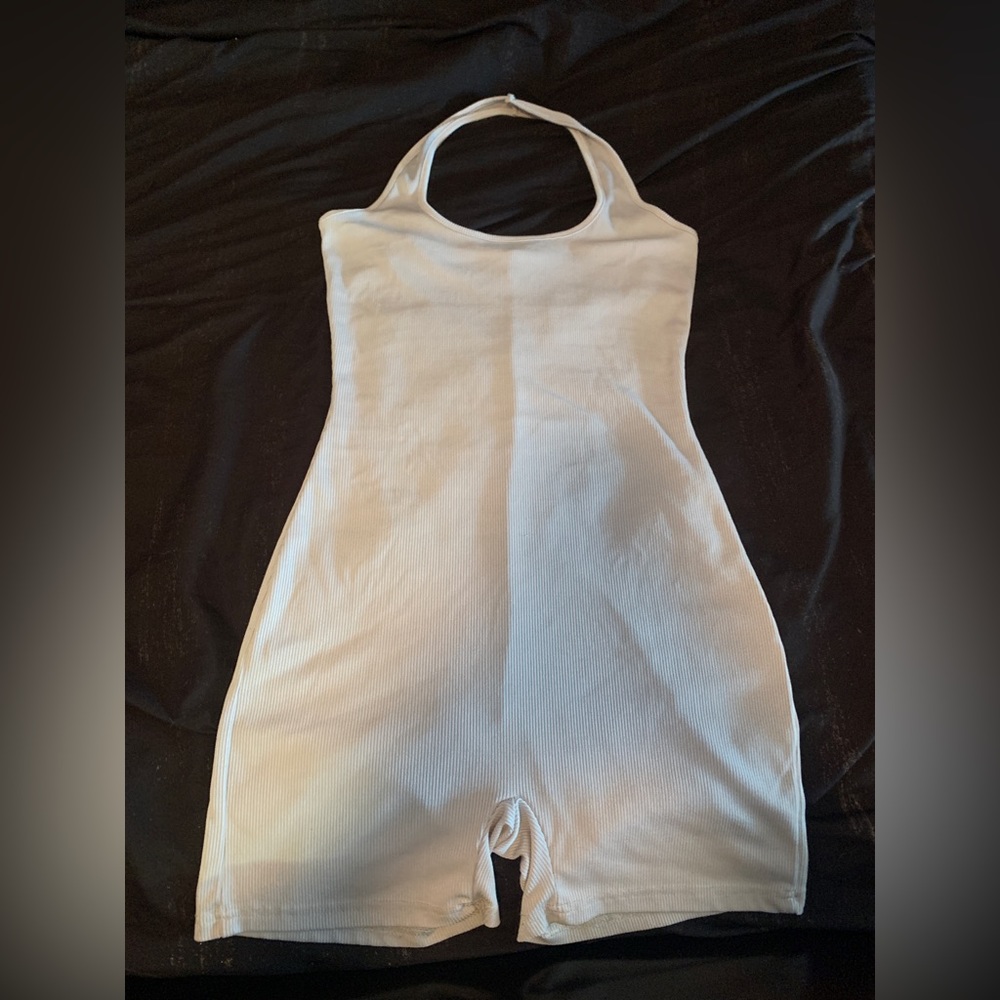 Cream white/gray ribbed body con romper